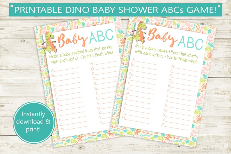Dinosaur Baby Shower Printable Game Abcs // Dino Template - Etsy