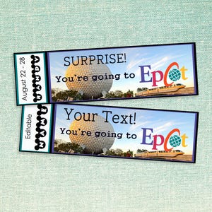 Entradas sorpresa editables e imprimibles // Adobe PDF // Revelación personalizada del parque // Impresión de cupones para viajes de vacaciones, archivo digital y bricolaje