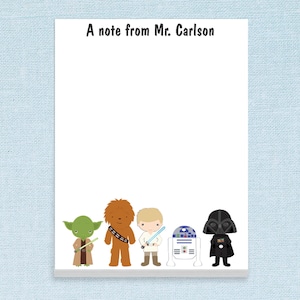 Personalized Space Wars Notepad with Custom Name // 50 sheets per stack 4"x5.5" size gift idea bulk teacher appreciation stationery gift kid