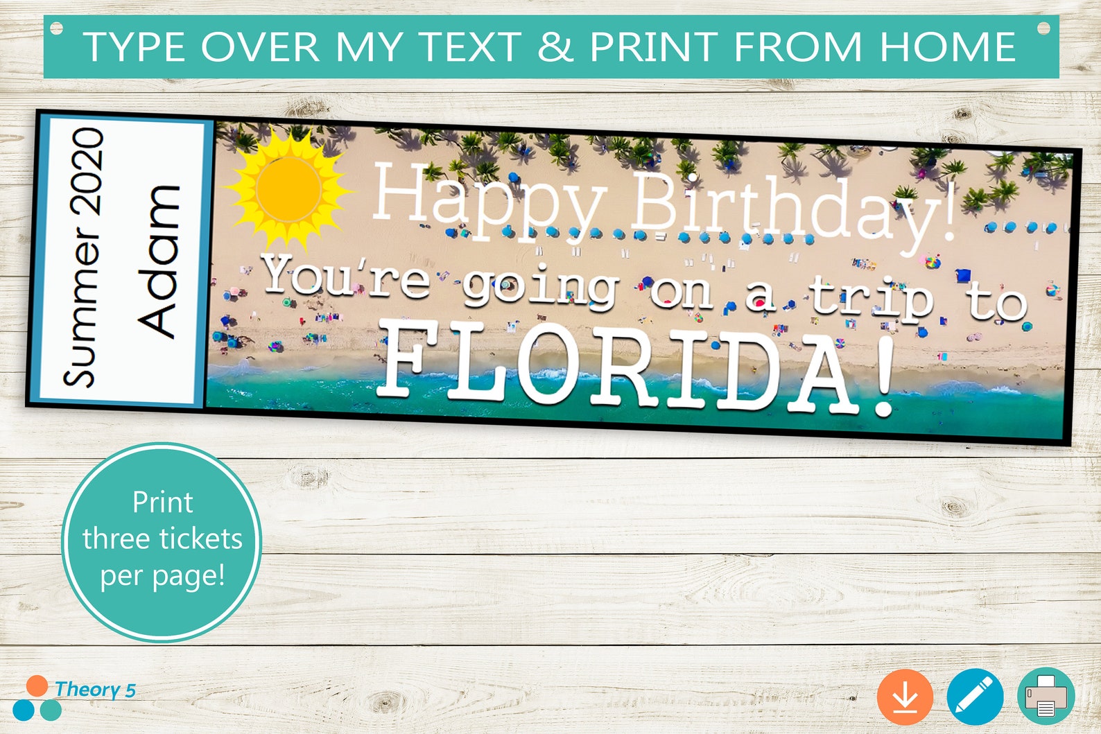 Printable SURPRISE Tickets to Florida // Adobe Editable PDF // Etsy