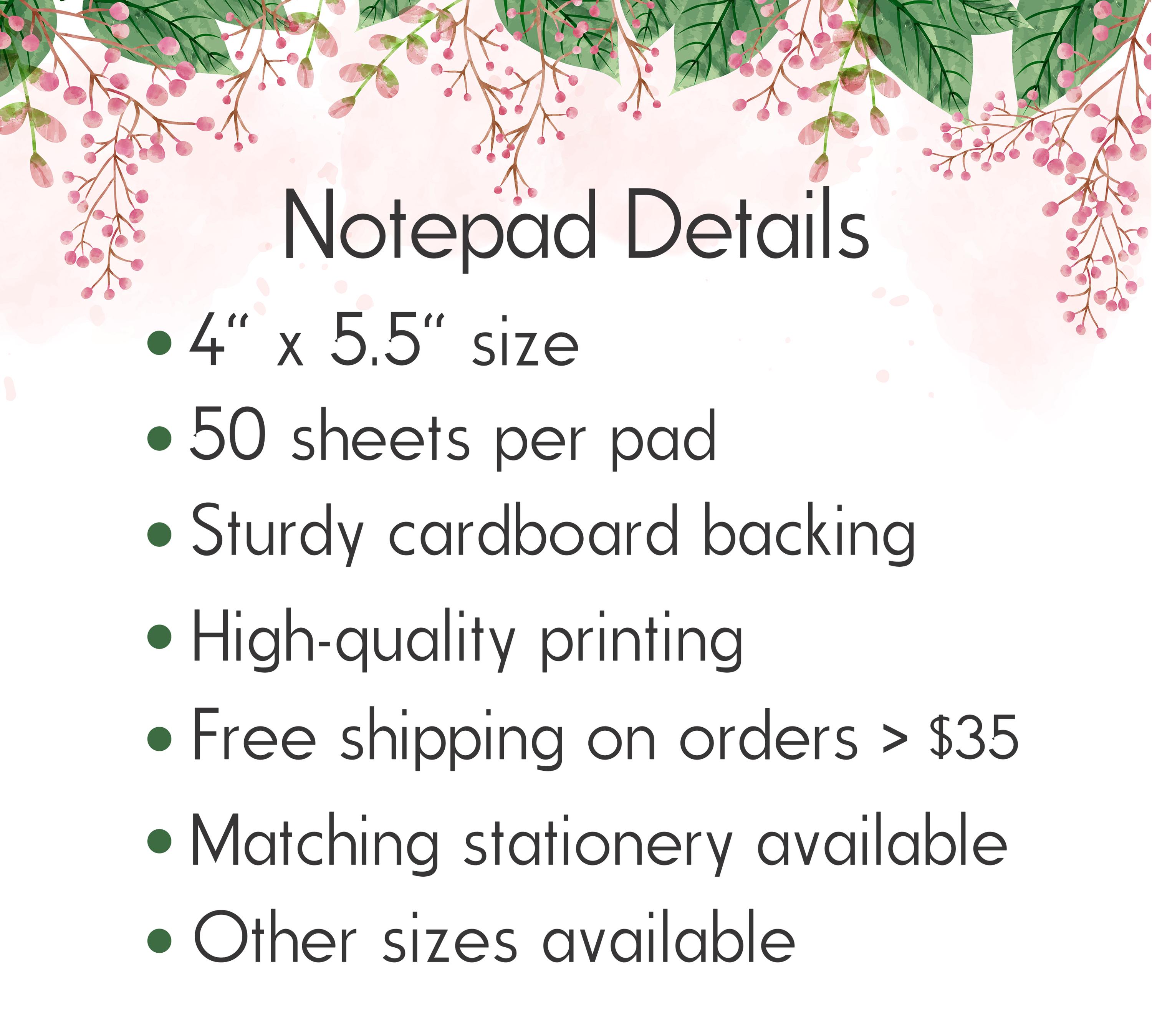 Custom Name Notepads // 50 Sheets per Stack 4"x5.5" Size, Logo ...