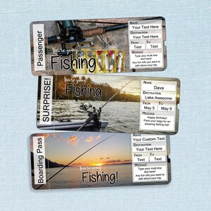 Custom Fishing Tickets // Printable Adobe Editable PDF // vacation reveal, trip surprise, customize, digital file, boarding pass, fisherman