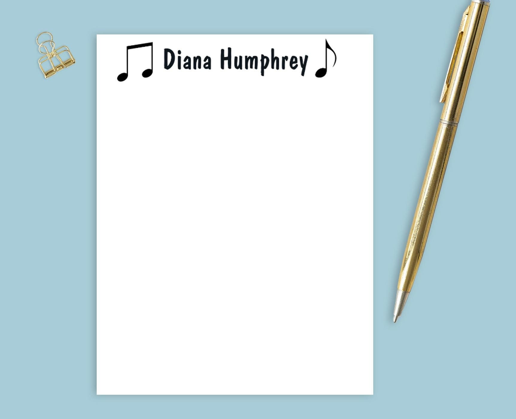 Rectangular Music Notes Notepad Template Personalized Notepad With Music Note Design and Custom Name // 50 ...