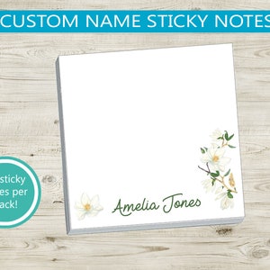 Custom Sticky Notes // personalize gift idea for coworker, teacher appreciation friend wedding stick notes flower magnolia paper stack of 50