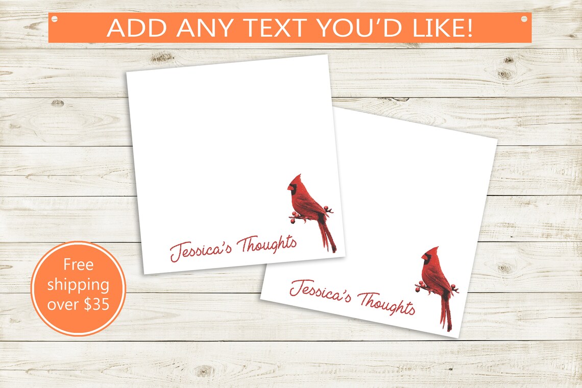 Cardinal Note Paper Sticky Note Pad Custom Cardinal Design // Custom Text Customizable ...