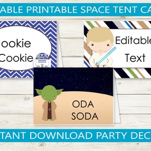 Cartes de tente d'espace modifiables // PDF imprimable, étiquettes alimentaires, décor de fête personnalisé, décorations, fête, vous tapez du texte, étiquettes, fichier PDF, caractères