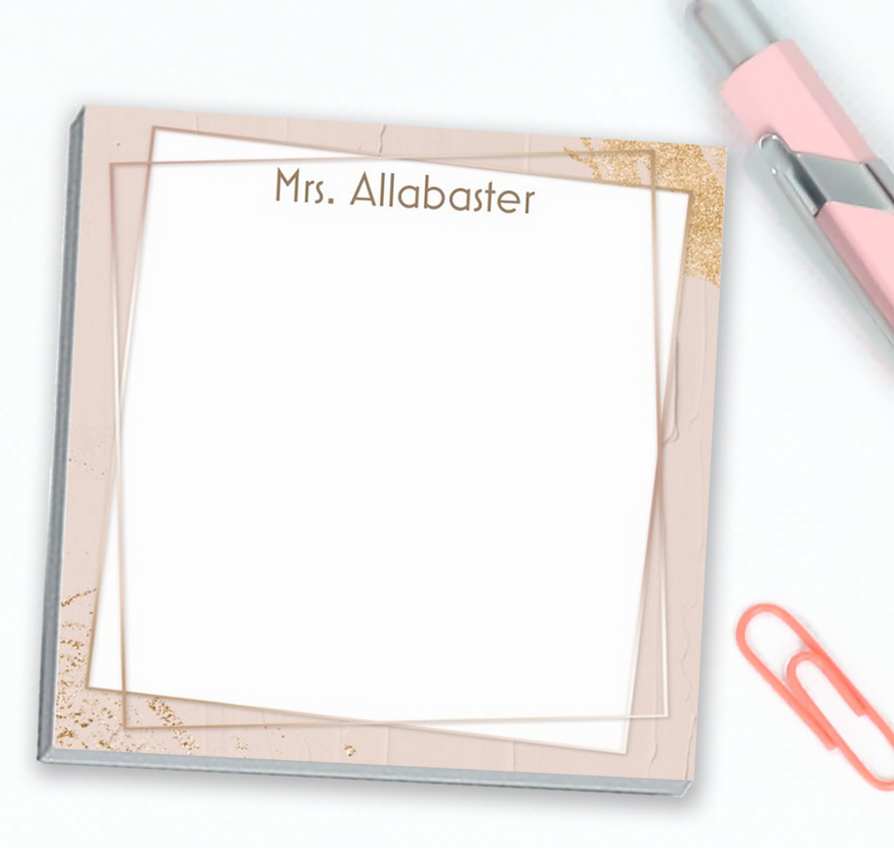 Personalized Sticky Notes // Modern Gold & Pink Design With Custom Name ...