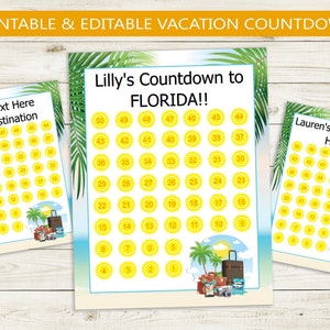 Conto alla rovescia per le vacanze stampabile // PDF modificabile // download istantaneo, fai da te, conto alla rovescia del viaggio di 50 giorni, Florida, Hawaii, Messico, qualsiasi testo, 8,5 x 11 pollici