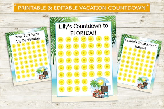 Vacation Countdown Printable // Editable PDF // Instant - Etsy