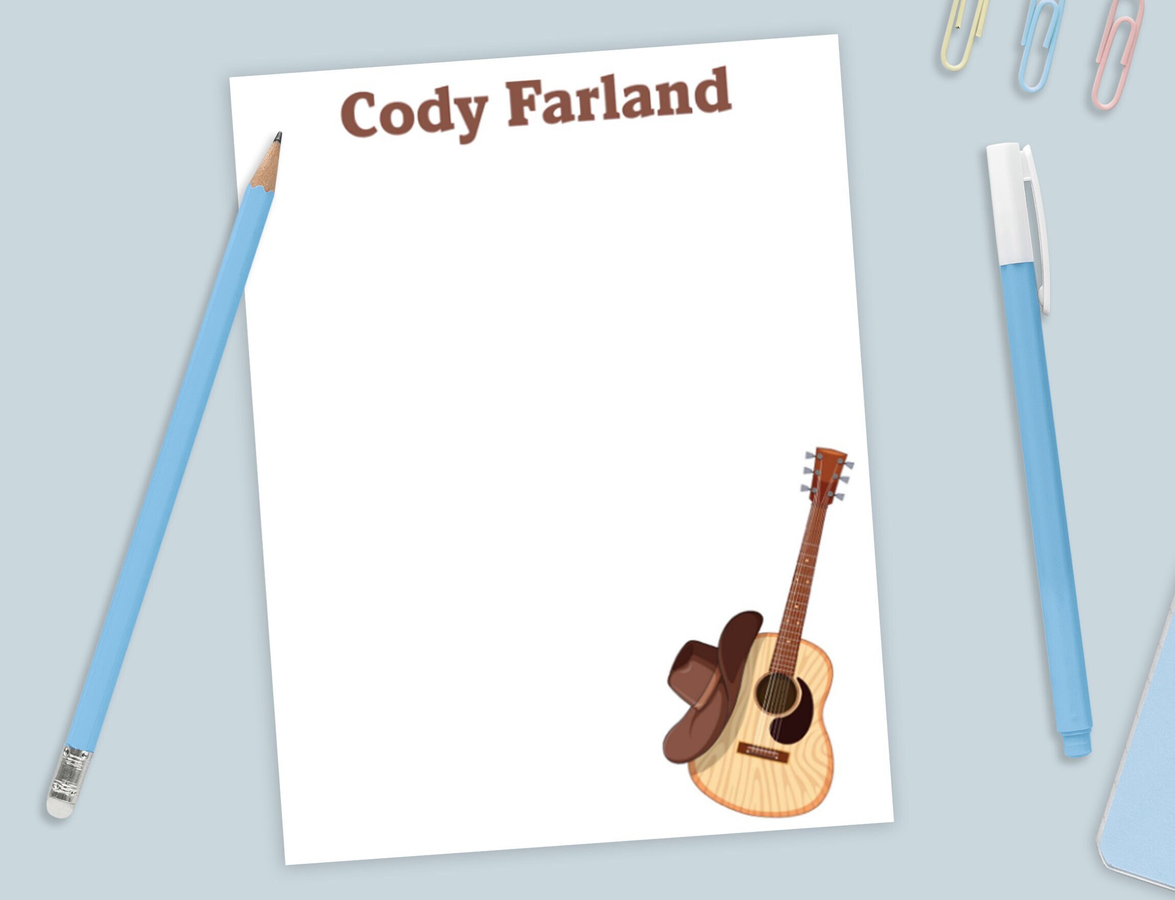 Custom Notepad Guitar Design Personalized Name // 50 Sheets per Pad 4 ...