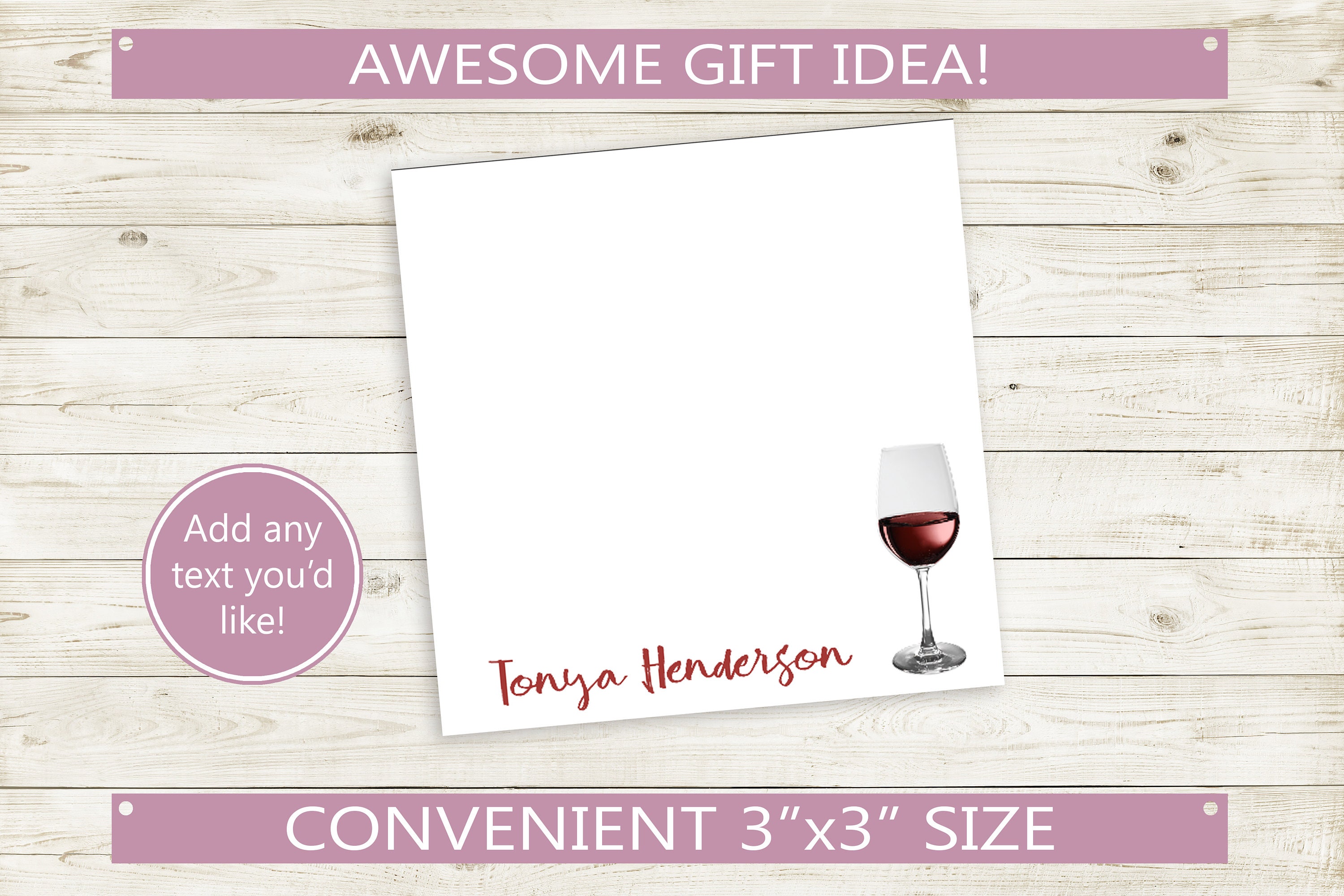 Wine Sticky Notes Personalized Sticky Notes With Wine Glass and Custom Name // 3