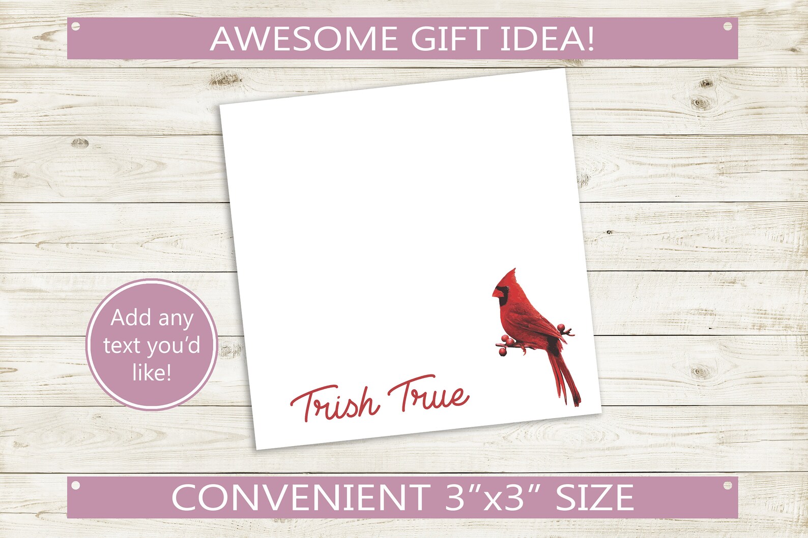 Cardinal Note Paper Sticky Note Pad Custom Cardinal Design // Custom Text Customizable ...