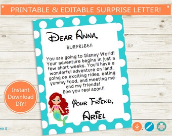 Printable and Editable Trip Reveal Disney Princess Letter // | Etsy