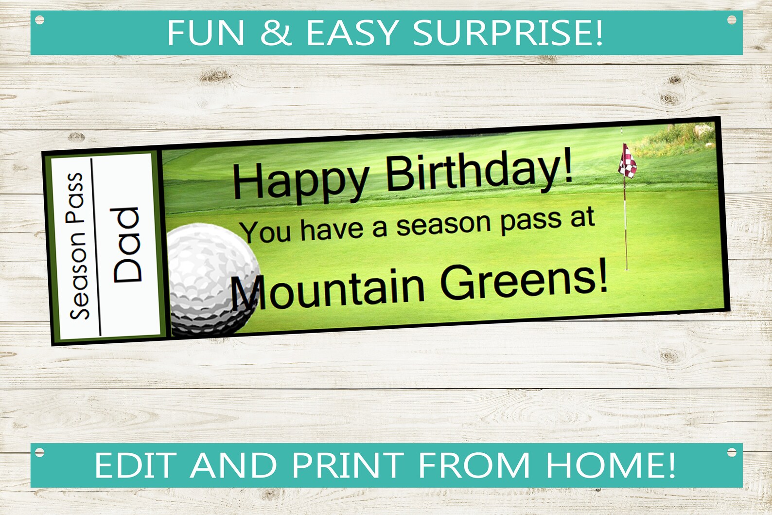 Printable and Editable Golf Tickets // Adobe PDF surprise Etsy