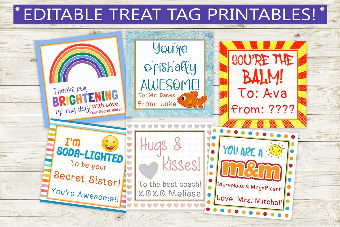 Editable and Printable Treat Cards // Teacher Gift Coach | Etsy