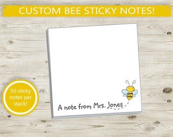Custom Bee Teacher Sticky Notes // gift idea customizable teacher appreciation school gift, honey bee, paper personalized, education name it