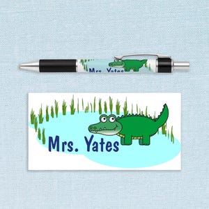 Custom Alligator Pen // Black ink ballpoint pen with personalized name and gator croc design // gift idea teacher appreciation crocodile fun