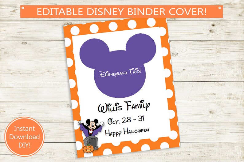 Halloween Disney Trip Binder Cover Mickey Mouse // Editable Etsy
