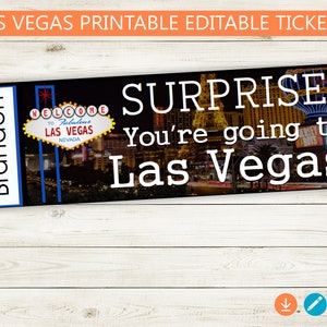 Boletos imprimibles y editables a Las Vegas // Adobe PDF editable // boletos de revelación de viaje, sorpresa, vacaciones, Nevada, archivo digital, ciudad del pecado