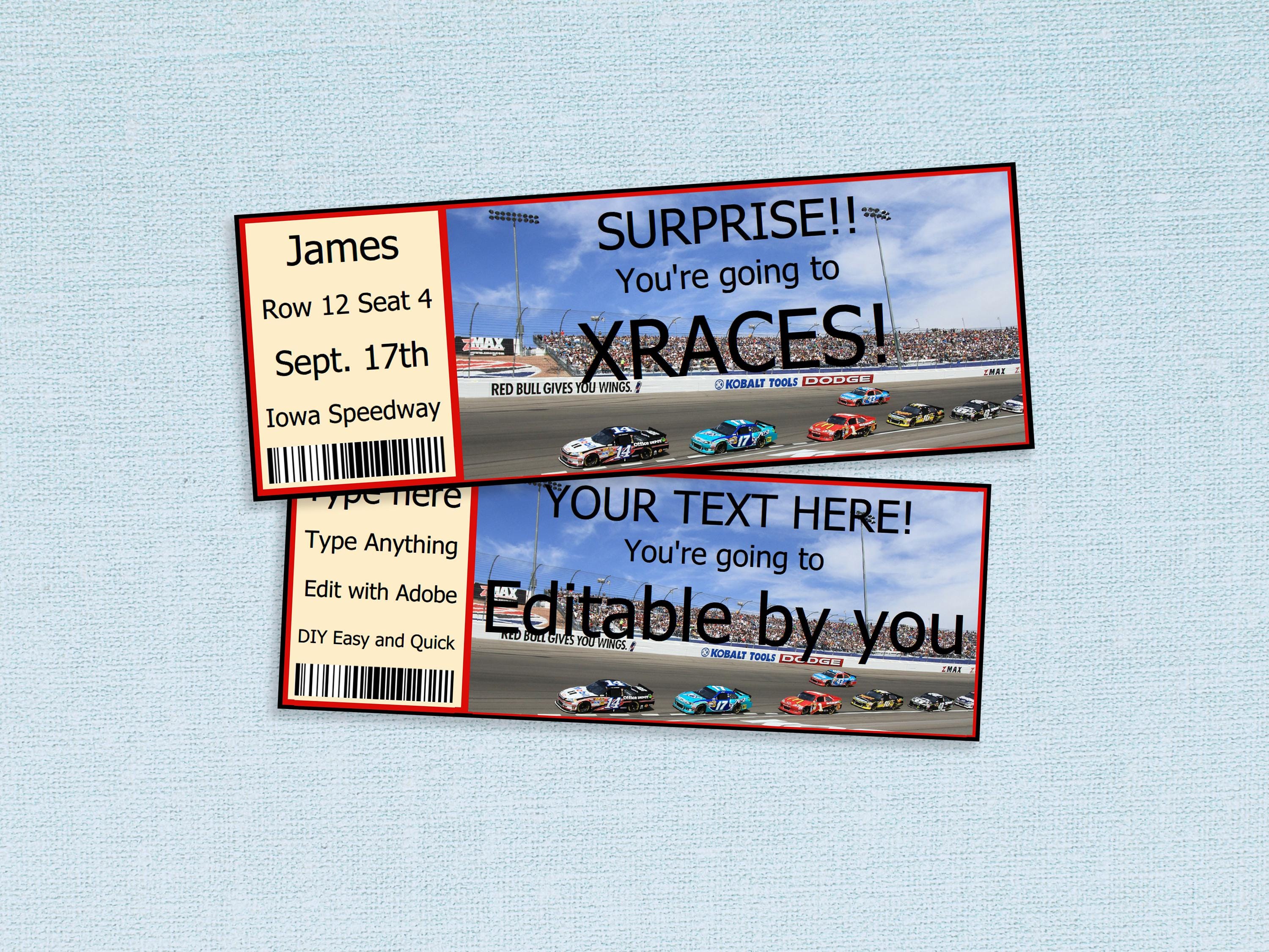 Printable and Editable Car Racing Tickets // Adobe Editable PDF ...