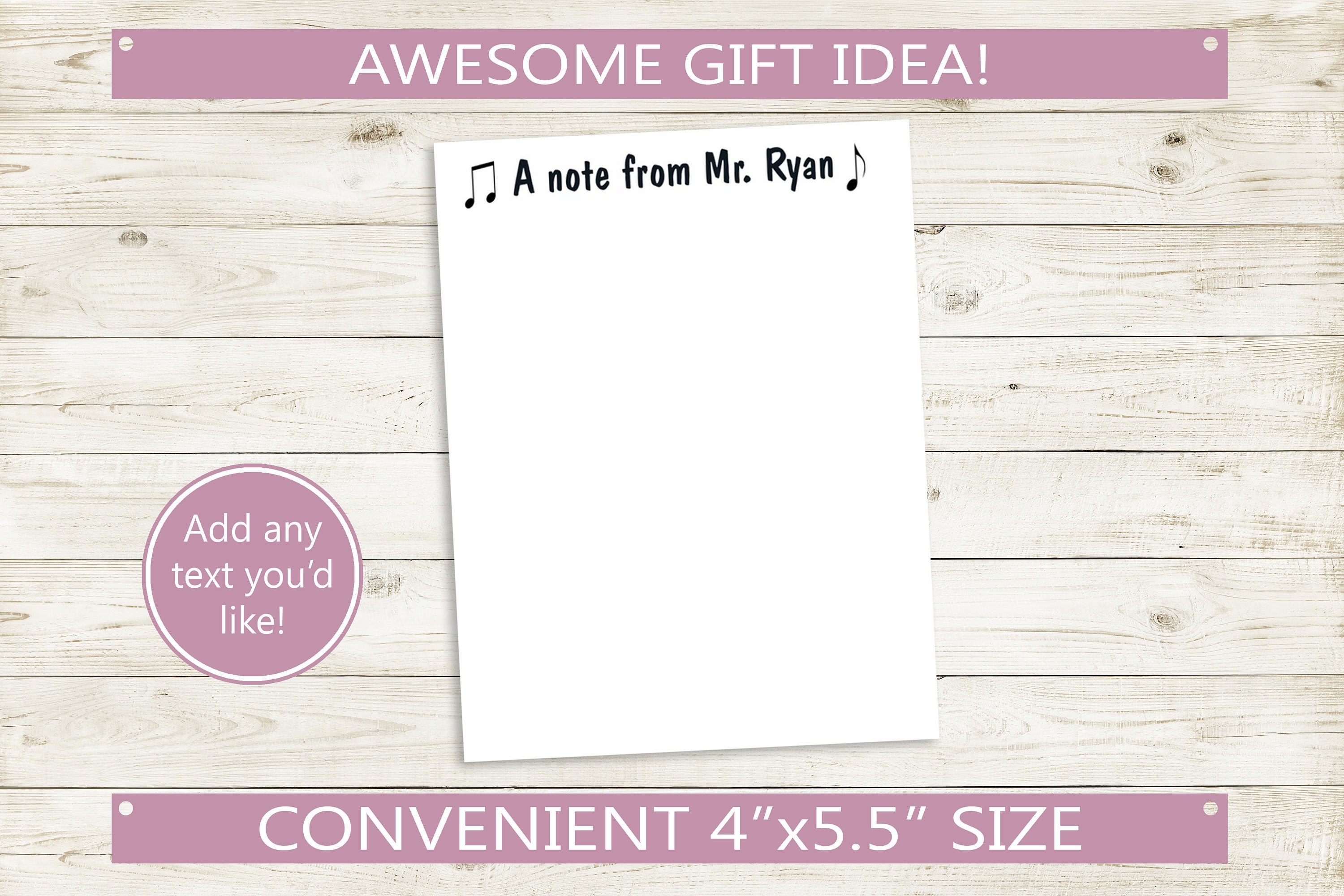Rectangular Music Notes Notepad Template Personalized Notepad With Music Note Design and Custom Name // 50 ...