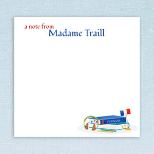 Custom French Teacher Sticky Notes // 3&quot;x3&quot; sticky note pad // France, school stationery notes paper personalized education name 50 per pad