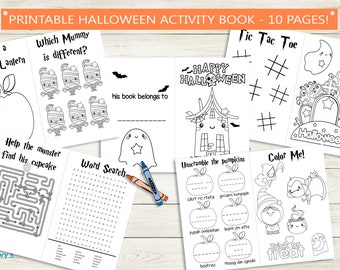 Halloween Activity Book Printable for Kids // Instant Download PDF // 10 Activities - Coloring, Mazes, Games, DIY, Halloween party games