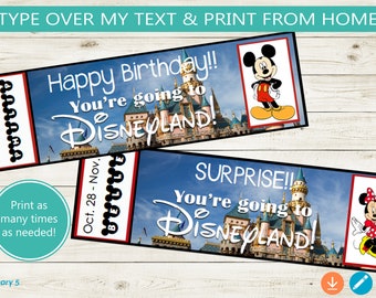 Printable and Editable Tickets! Adobe editable PDF, trip reveal tickets, surprise, vacation, theme park, custom DIY, gift idea, fun, custom