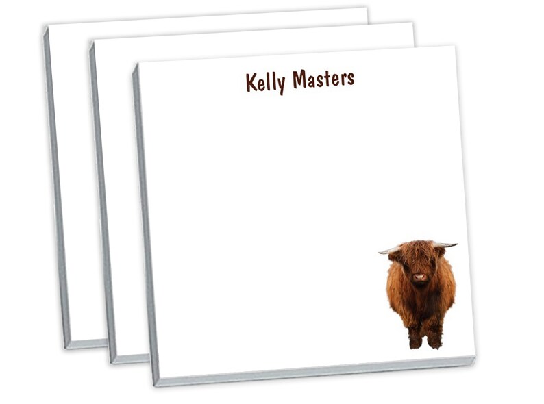 Personalized Sticky Notes Highland Cattle Design // 3x3 Inch Etsy