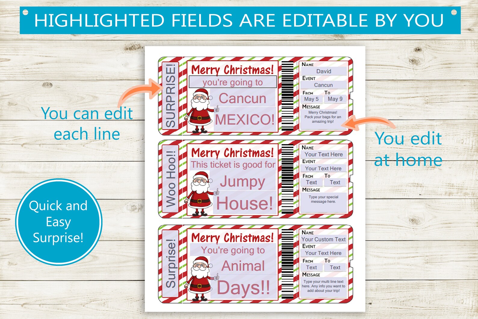Custom Christmas Tickets Santa // Printable Adobe Editable PDF - Etsy