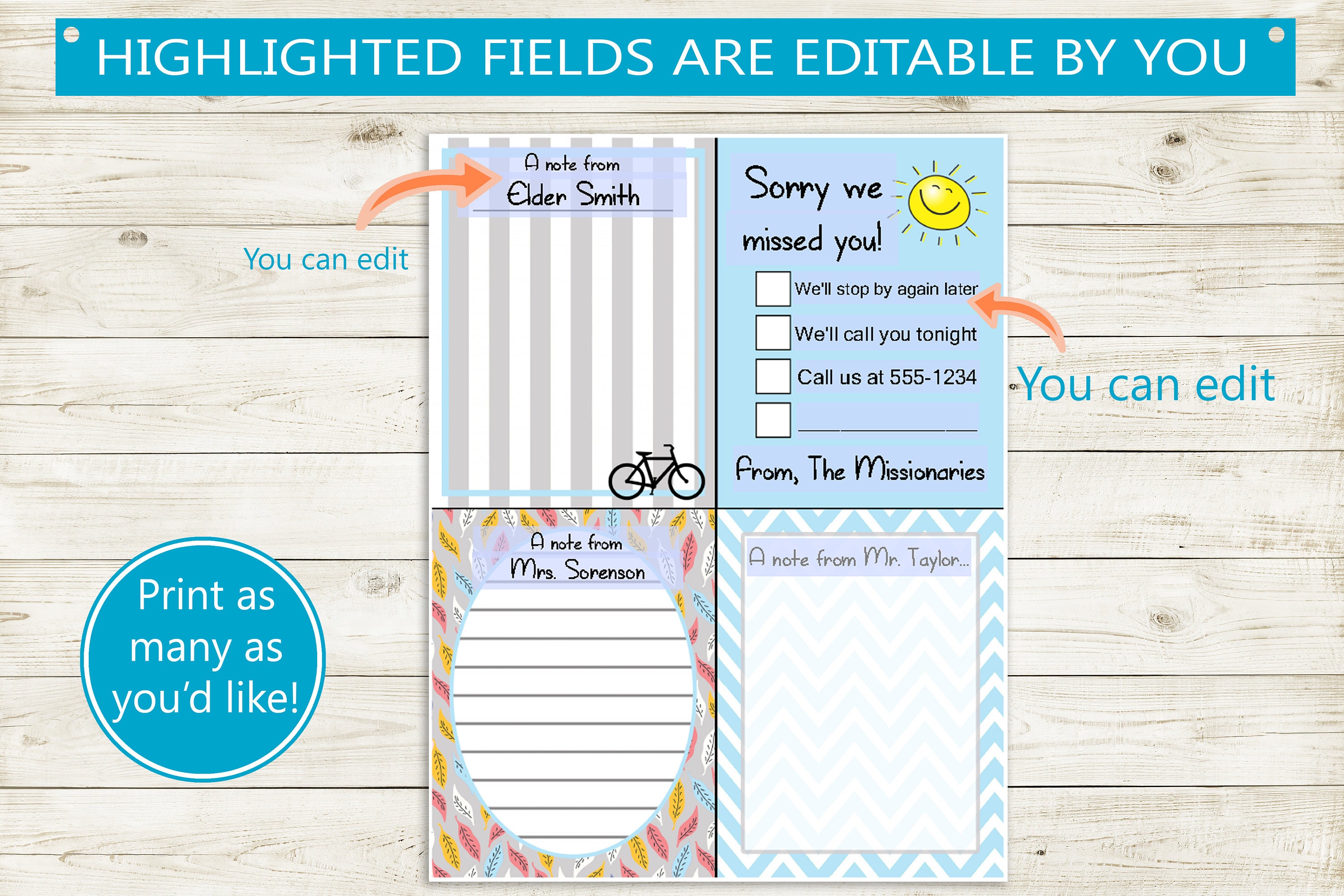 Etsy Printable Fillable Kind Notes.pdf Editable PDF Printable Notes // 4 Designs on One 8.5x11 PDF Page ...