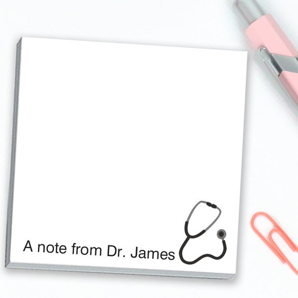 Custom Stethoscope Sticky Notes // personalized text // 50 stickies per pad, 3x3 inch doctor nurse design stationery gift idea paper stick
