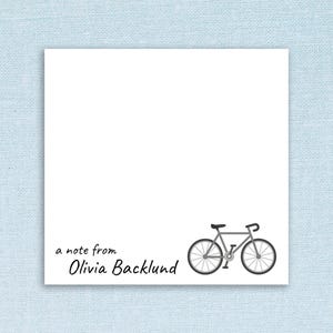 Personalized Sticky Notes with Custom Text and Bike Design // 3 x 3 inch, 50 notes per pad, name gift idea customizable stationery pad fun