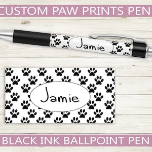 Custom Pen with Cute Paw Print Animal Design // Personalized Black ink ballpoint pen // teacher appreciation gift idea, name present vet dog