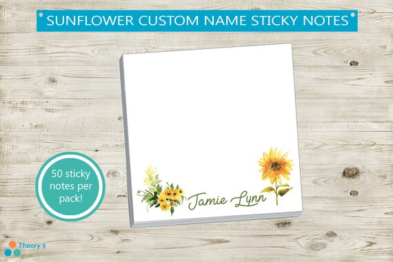 Sunflower Custom Sticky Notes // Personalize Gift Idea for | Etsy