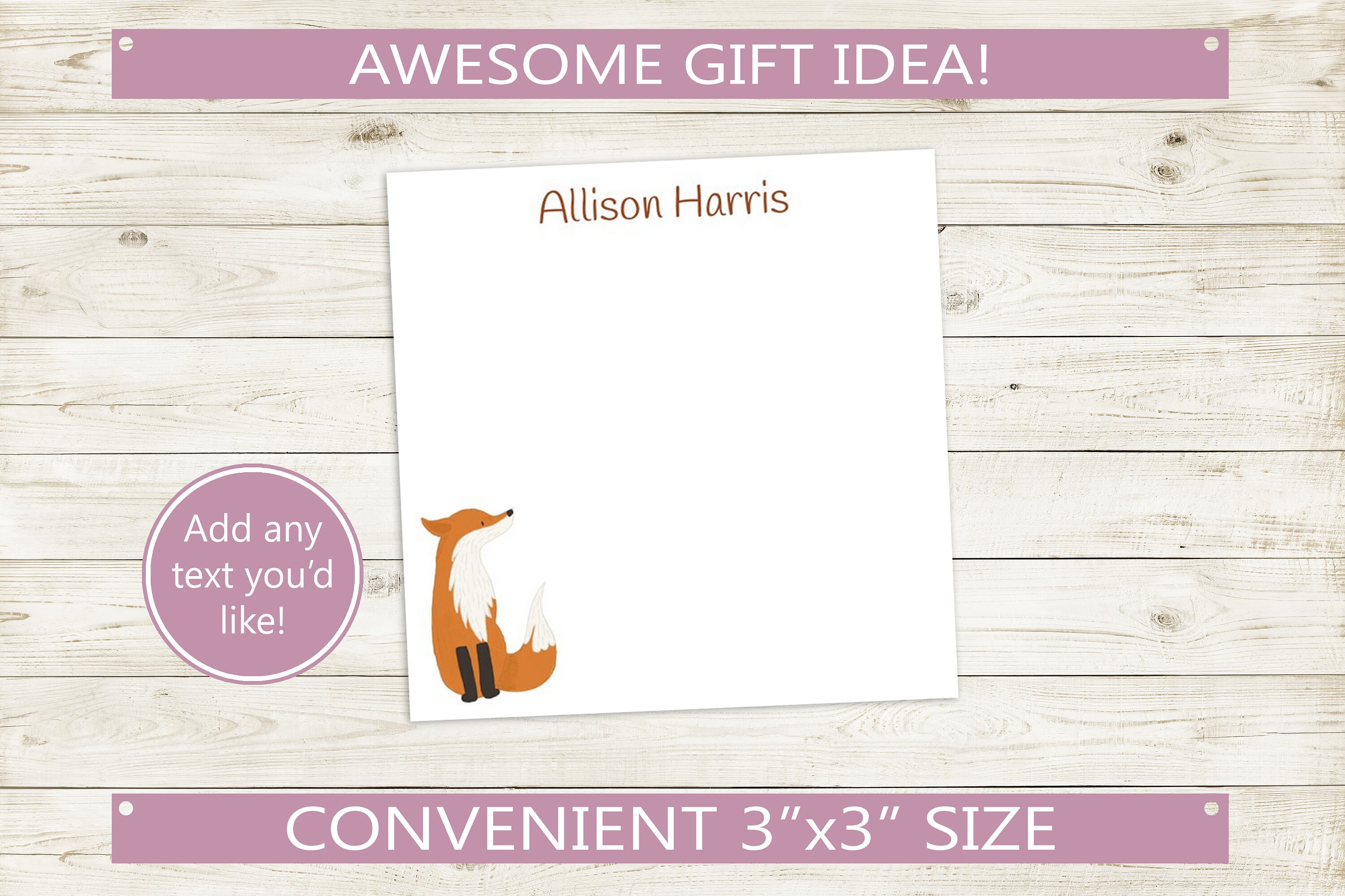 Personalized Sticky Notes Fox Design // 3x3 Inch With 50 Notes - Etsy