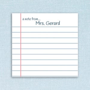 Custom Name Sticky Notes School Paper Style // 3" x 3", 3" x 4", 4" x 6" // personalize paper, lined, teacher gift idea, cute memo pad, post