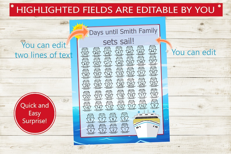 Cruise Vacation Countdown Printable // Editable PDF // Instant Download ...