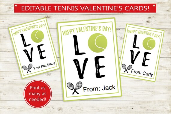 Tennis Printable Valentine's Day Cards // Instant Download - Etsy