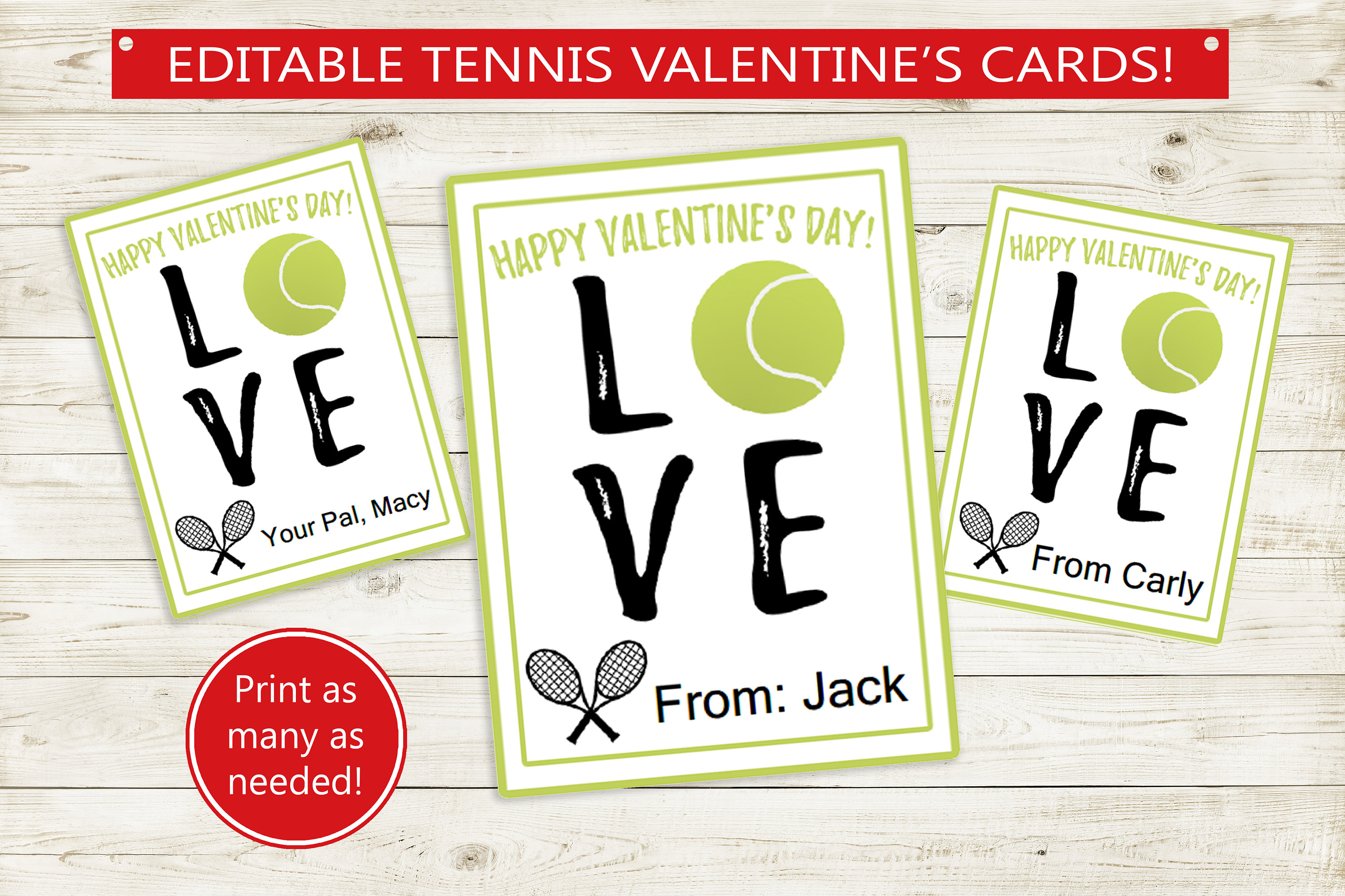 Tennis Printable Valentine's Day Cards // Instant Download - Etsy