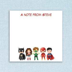 Sticky Note Superhero Design with Customization // 3"x3" Pads // personalized gift idea, teacher appreciation, stationery paper notes custom