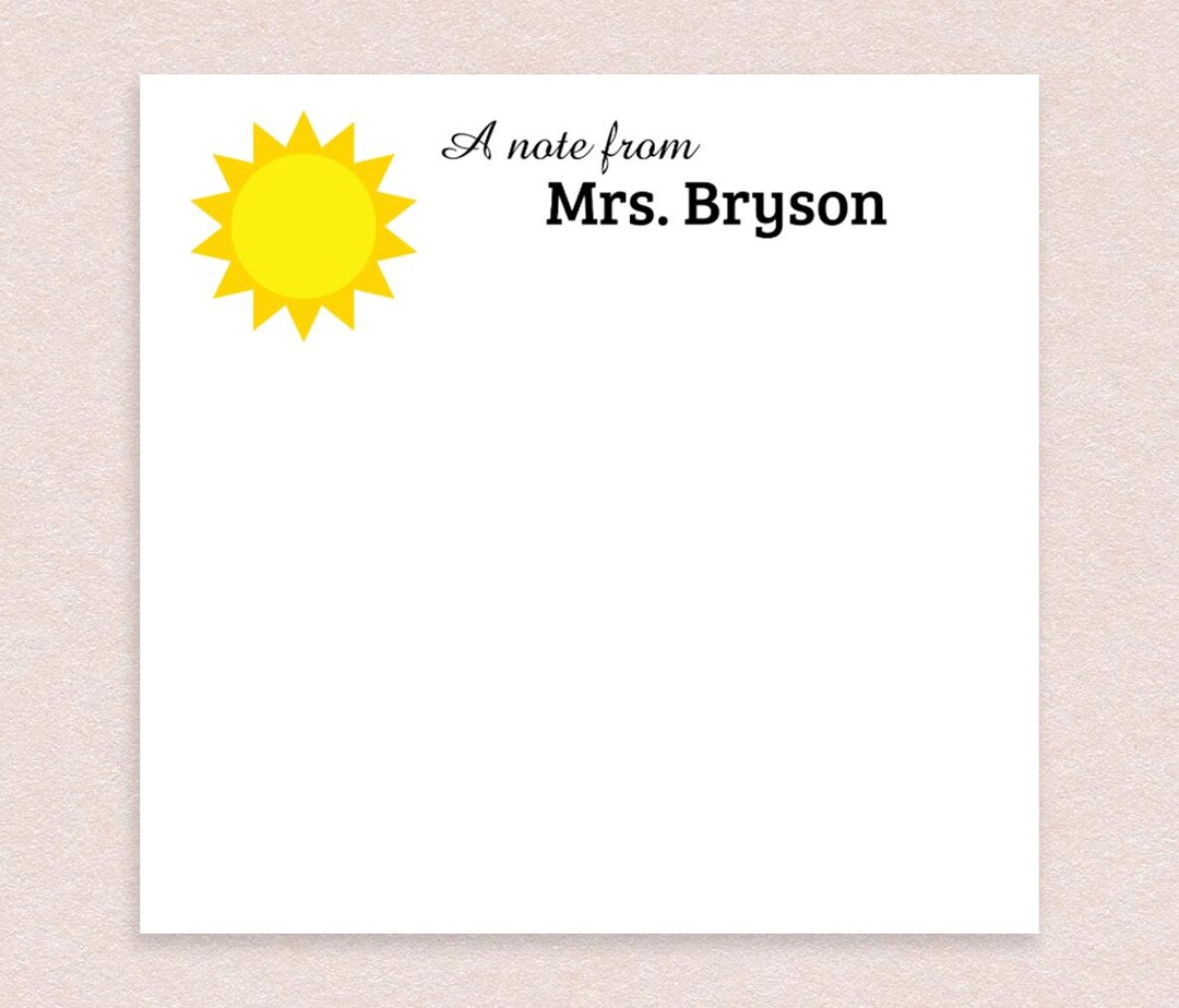 Personalized Sticky Notes With Sun Design and Custom Name // 3