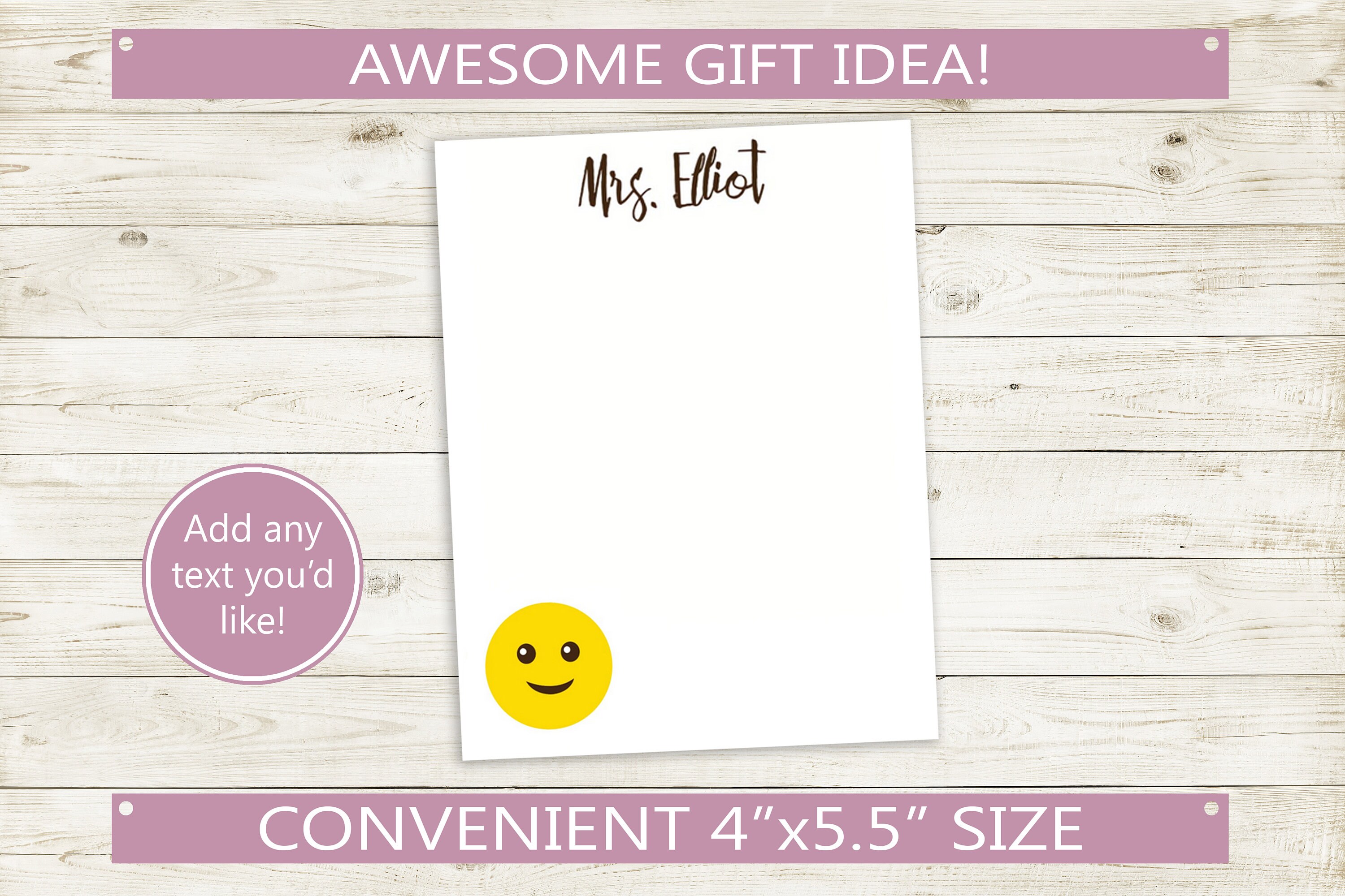 Custom Notepad With Smiley Face Design and Personalized Text Etsy