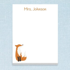 Custom Notepad Fox Design // 50 sheets per pad, 4"x5.5" size // gift idea personalized teacher appreciation, stationery text animal cute