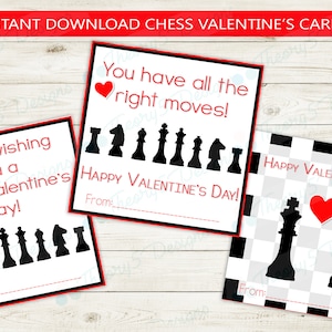 Chess Valentine's Day Cards // Instant Download Valentine Card DIY Print from Home, Chess Themed, kids valentine's, printable, love, school