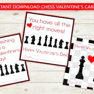Schach Valentinstagskarten // Instant Download Valentine Card DIY Print from Home, Chess Themed, Kids Valentine's, printable, love, school