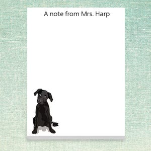 Personalized Notepad with Black Lab Dog Design and Custom Name // 50 sheets per pad, 4"x5.5" size, custom text gift idea stationery, teacher