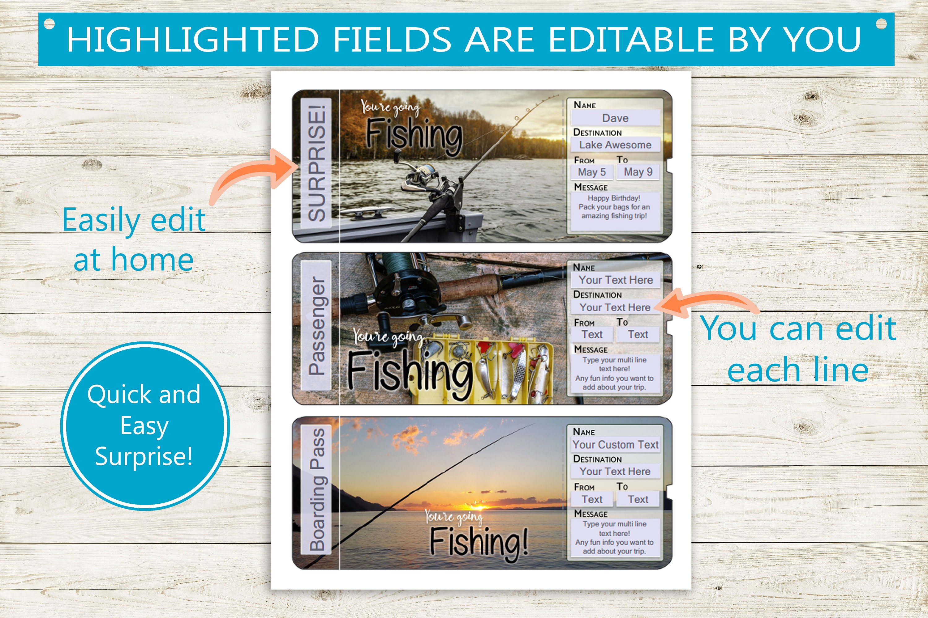 Custom Fishing Tickets // Printable Adobe Editable PDF // | Etsy