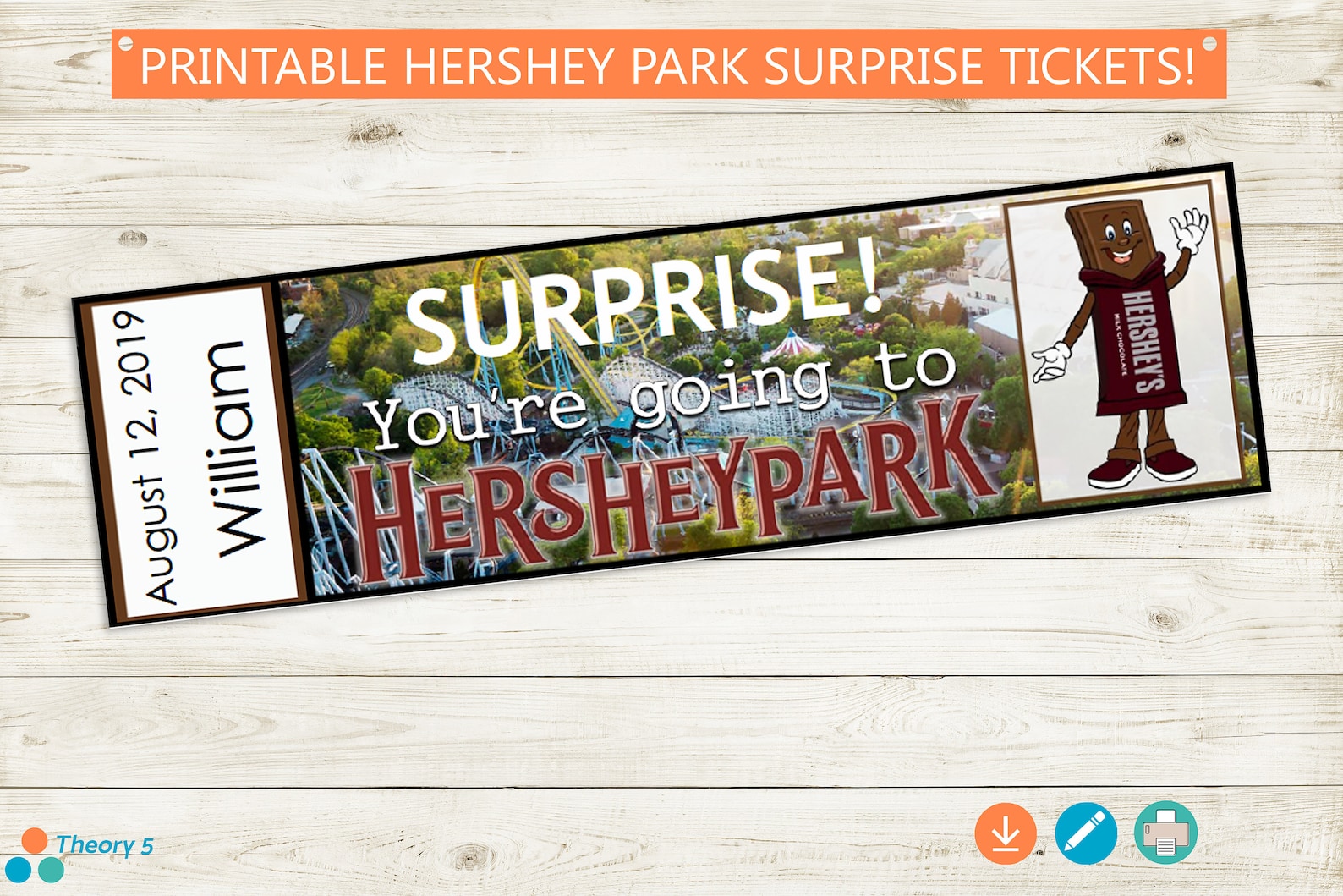 Printable and Editable Tickets to Hershey Park // Adobe Etsy