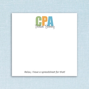 CPA Custom Name Sticky Notes // 3" x 3", 3" x 4", 4" x 6" // personalized, funny spreadsheet, accountant gift, accounting cute memo pad post
